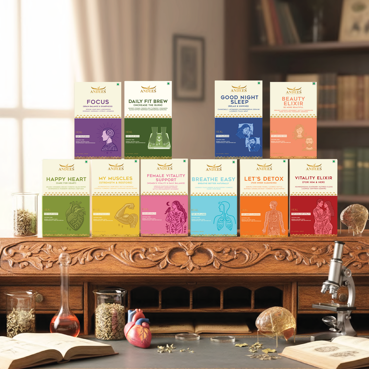 Body & Mind Support, Herbal Wellness Blends, Caffeine-Free Wellness, Mind & Digestion, Skin & Hair Care, Heart & Breathing, Sleep & Vitality, Herbs With Purpose